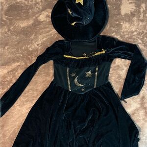 Kids Witch costume  - dark green and Gold
